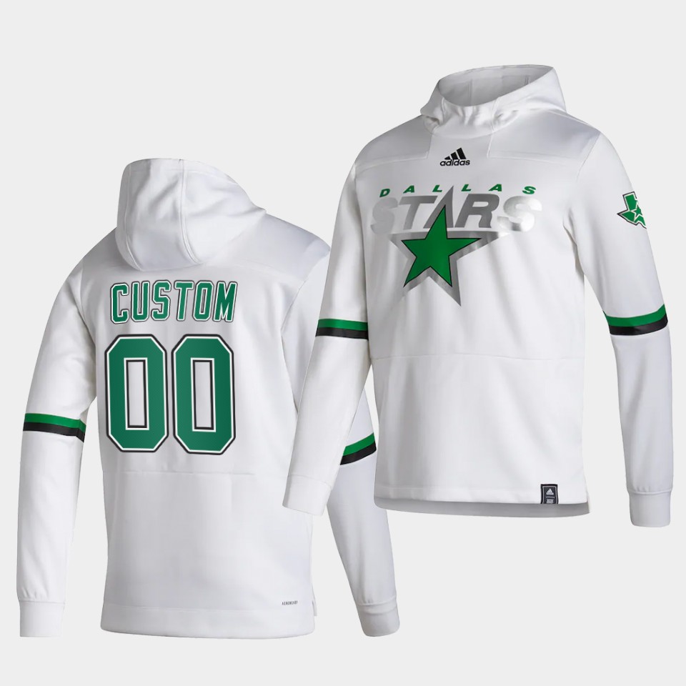 Men Dallas Stars #00 Custom White NHL 2021 Adidas Pullover Hoodie Jersey